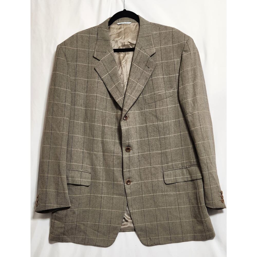 Canali Men 50R Blazer 100% Wool Made In Italy Gray Window Pane See Pics Flaws